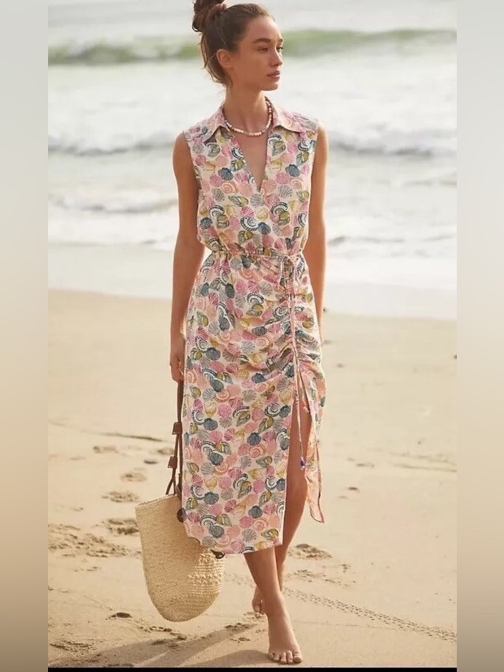Anthropologie Seashell Linen Blend midi dress Size XXS